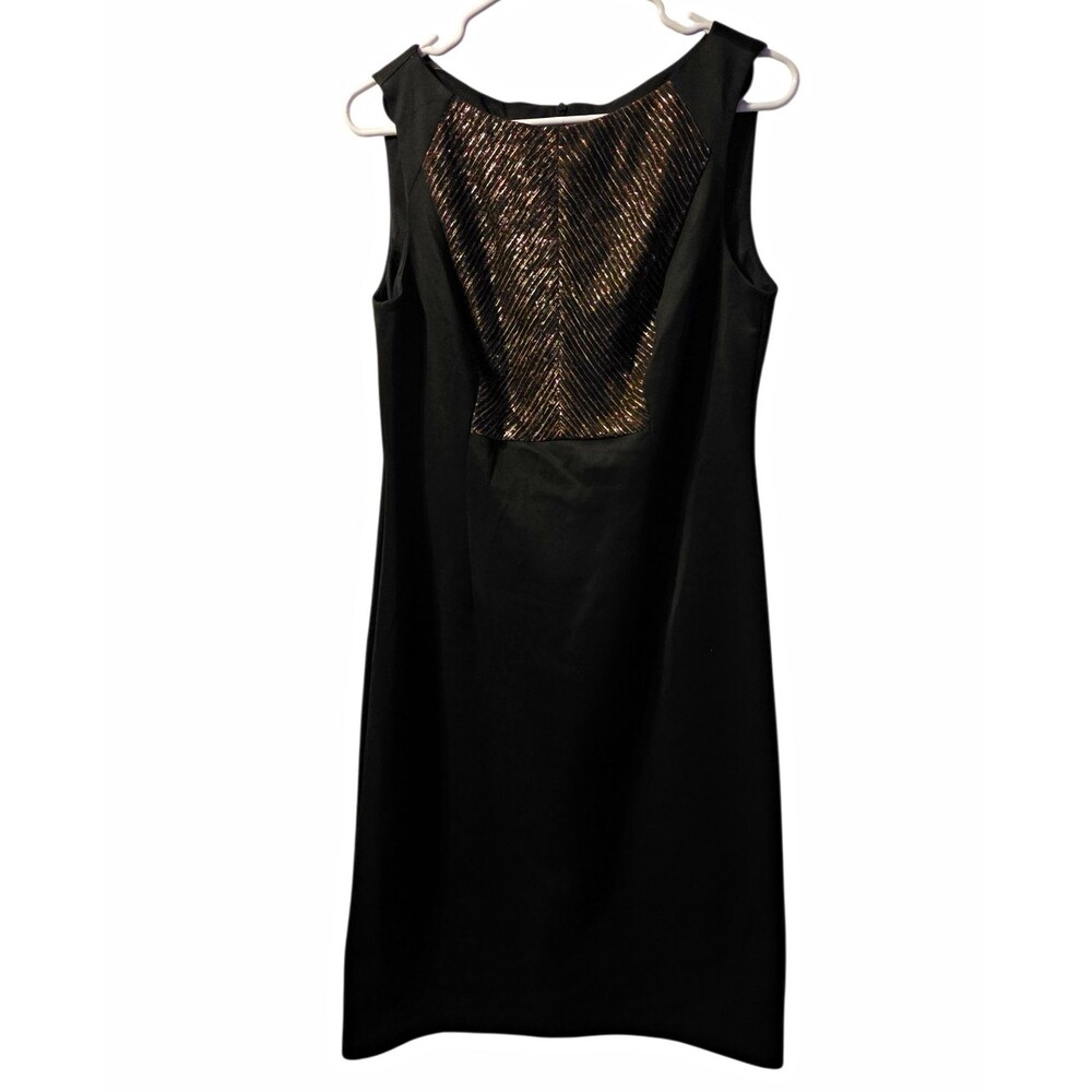 NWOT Connected Apparel Black Sheath Dress Metallic Accent Scoop Neck Sz 10